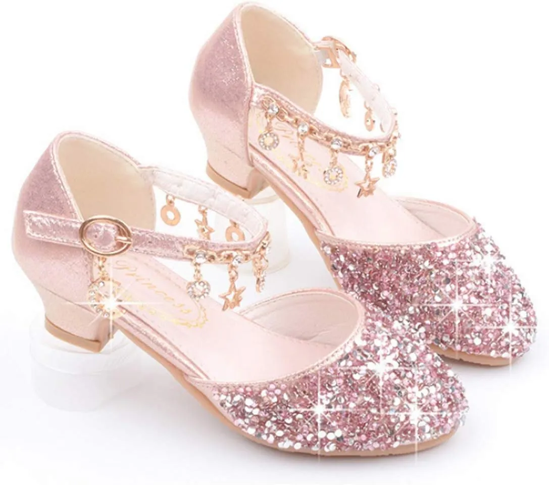 LFHT Little Kids Girls Dress Pumps Glitter Sequins Princess Low Heels Mary Jane Party Dance Shoes Rhinestone Sandals