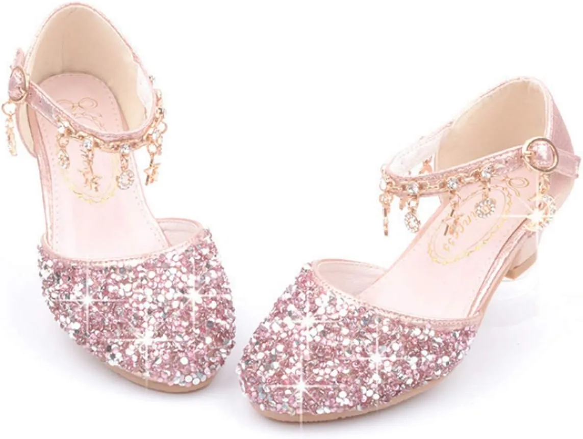 LFHT Little Kids Girls Dress Pumps Glitter Sequins Princess Low Heels Mary Jane Party Dance Shoes Rhinestone Sandals