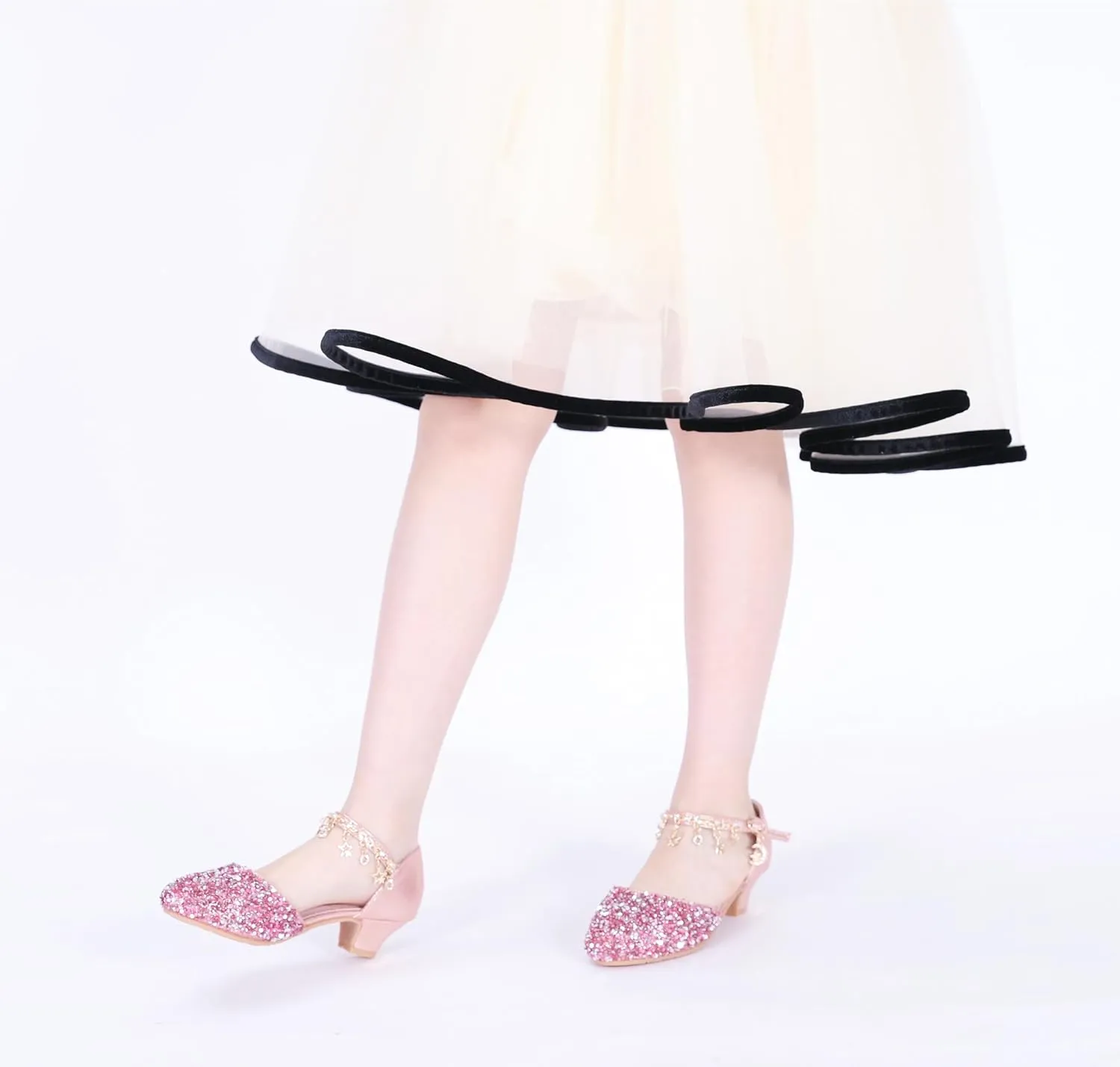 LFHT Little Kids Girls Dress Pumps Glitter Sequins Princess Low Heels Mary Jane Party Dance Shoes Rhinestone Sandals