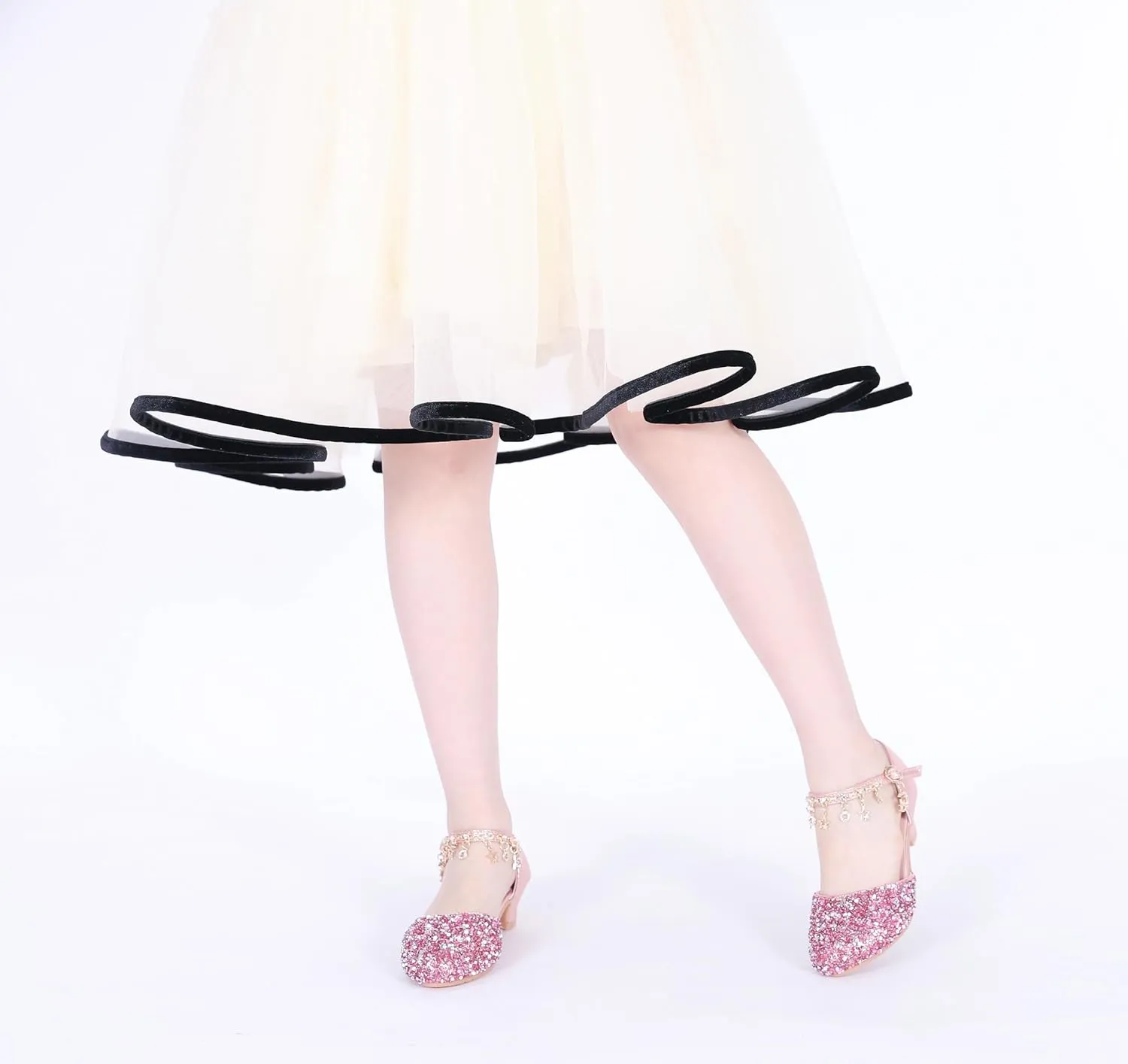 LFHT Little Kids Girls Dress Pumps Glitter Sequins Princess Low Heels Mary Jane Party Dance Shoes Rhinestone Sandals