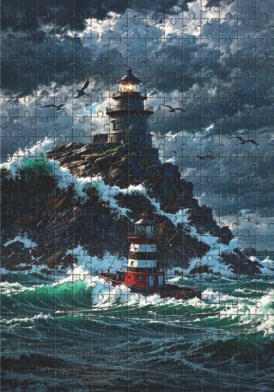 Lighthouse 500 Piece Jigsaw Puzzle Adults Fishing Boats Returning from The Storm Challenging Educational Game Fun Family Activities Puzzle Floor Props Kid Gift Unzip Toy Wooden Puzzles