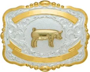 Lighting Ridge Show Pig Trophy Buckle with Engravable Ribbons (Small)