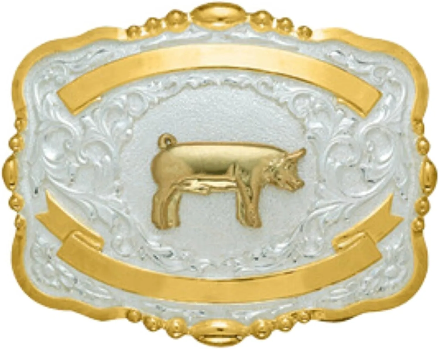 Lighting Ridge Show Pig Trophy Buckle with Engravable Ribbons (Small)