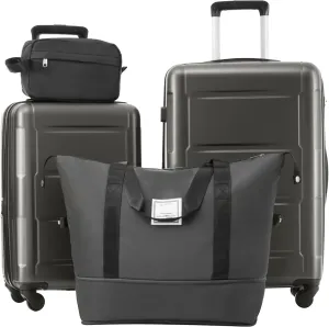 Lightweight 2 Piece Luggage Set with Expandable Spinner Wheels, Travel Duffel and Toiletry Bag, 20-inch & 24-inch, Dark Gray