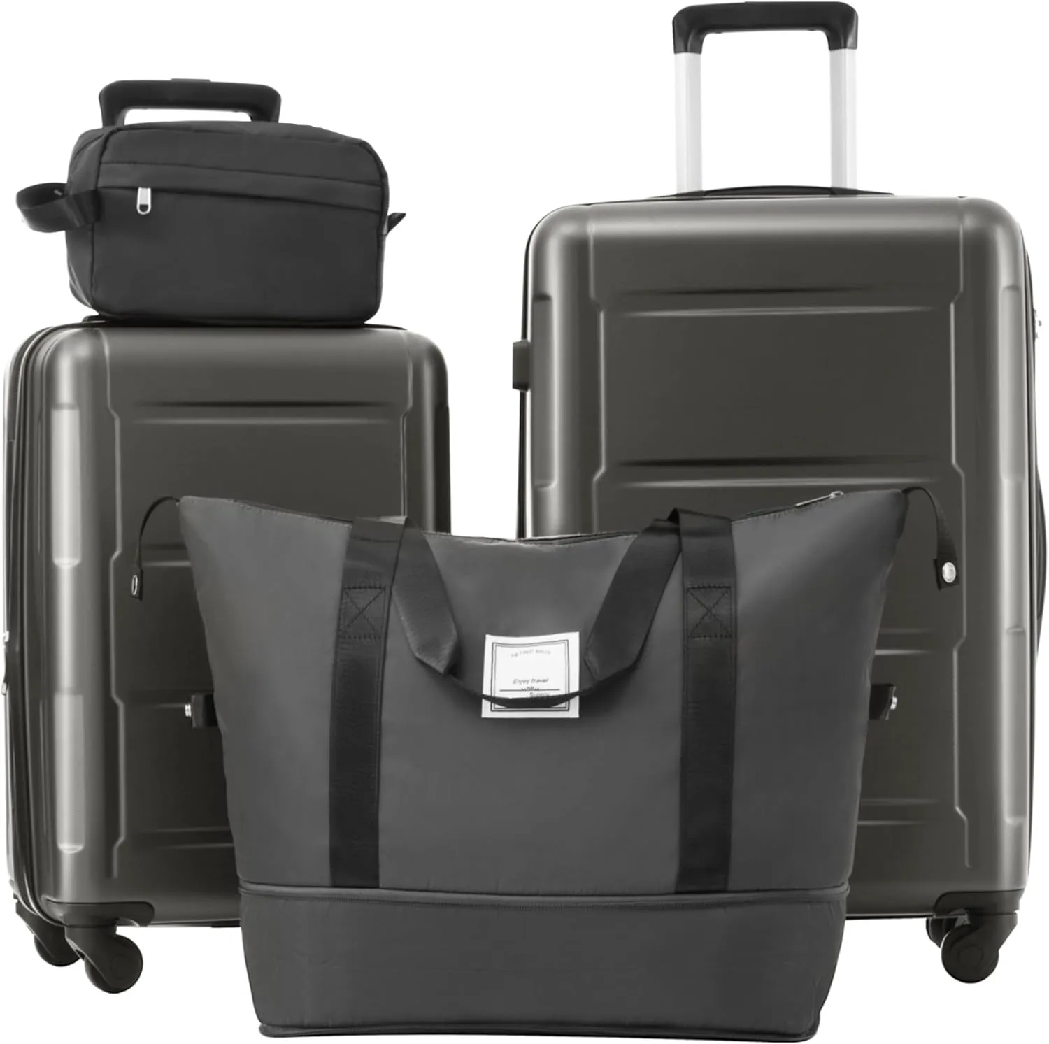 Lightweight 2 Piece Luggage Set with Expandable Spinner Wheels, Travel Duffel and Toiletry Bag, 20-inch & 24-inch, Dark Gray