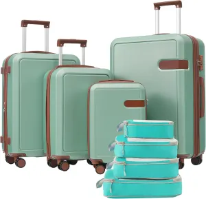 Lightweight 4 Piece Luggage Set with Compression Packing Cubes, Expandable Spinner Wheels, Hard Case Design, Light Green
