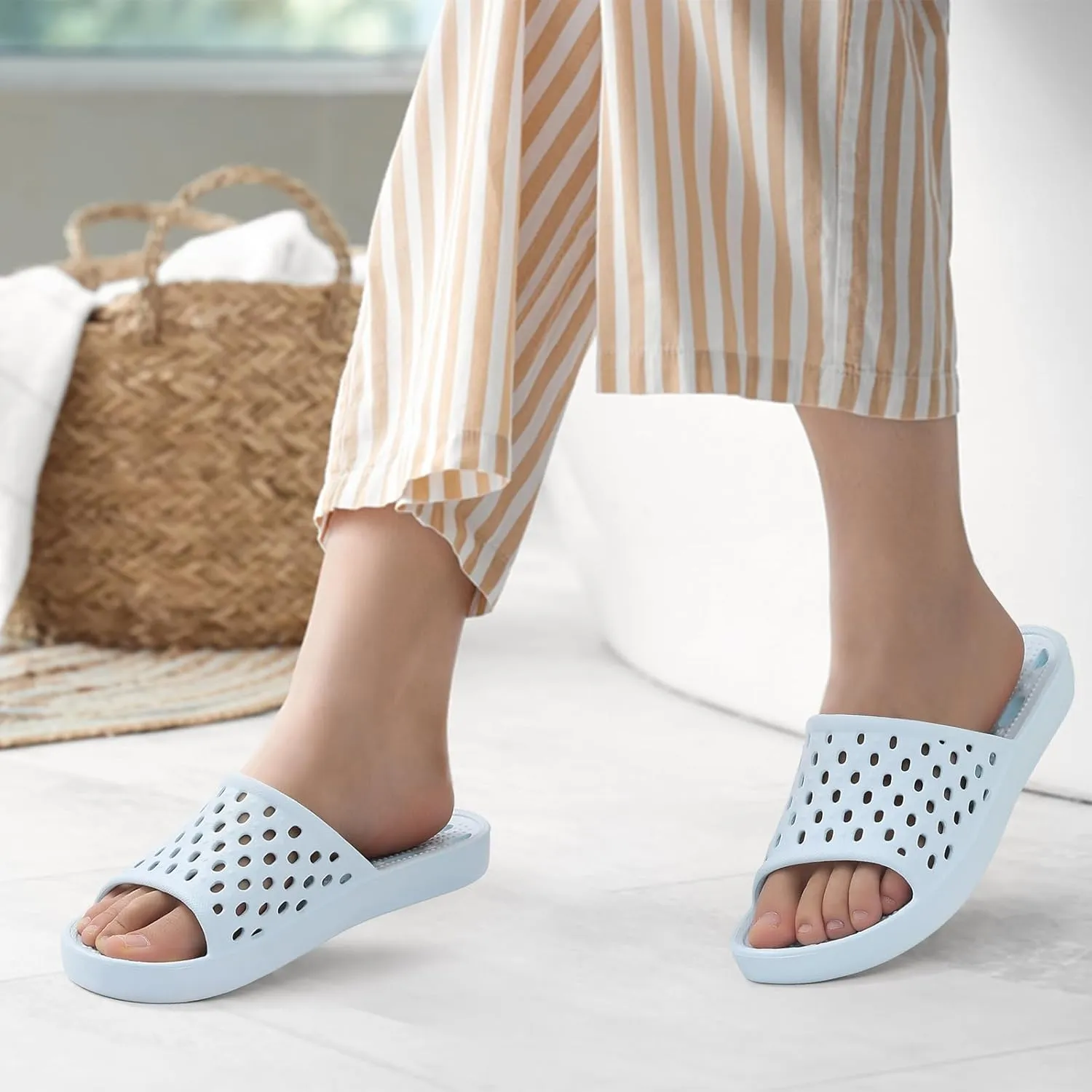 Litfun Shower Shoes for Women Non-Slip Quick Dry Shower Slippers Lightweight Pool Sandals with Drain Holes for College Dorm, Beach, Bathroom & Gym