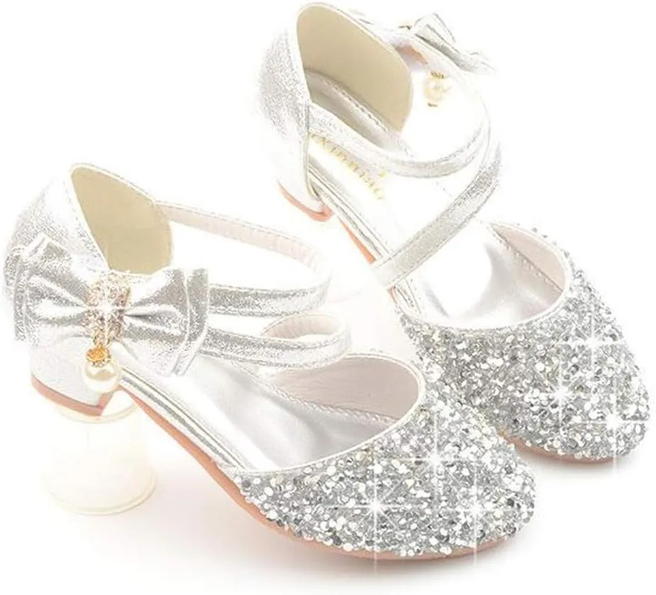 Little Kids Girls Dress Shoes Mary Jane Wedding Party Shoes Glitter Bridesmaids Princess Heels Sandals(Toddler/Little Kid)