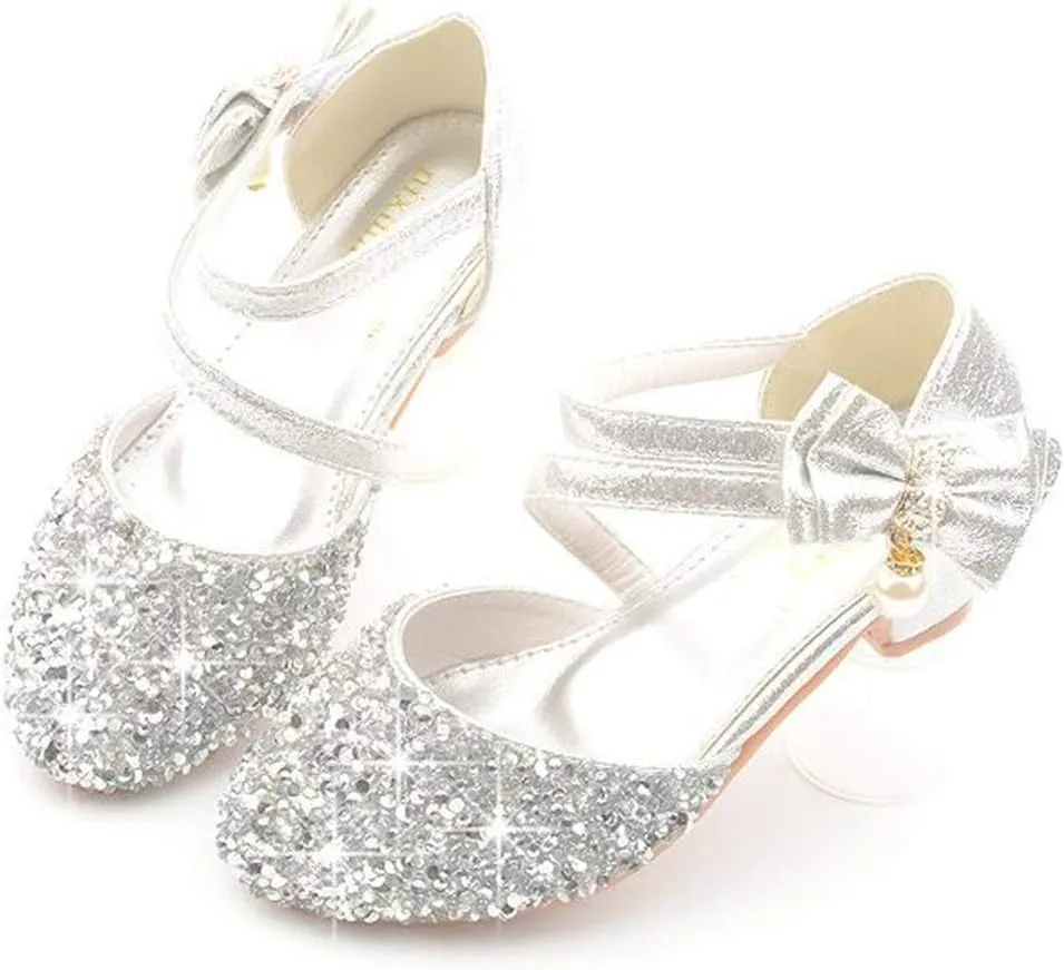 Little Kids Girls Dress Shoes Mary Jane Wedding Party Shoes Glitter Bridesmaids Princess Heels Sandals(Toddler/Little Kid)