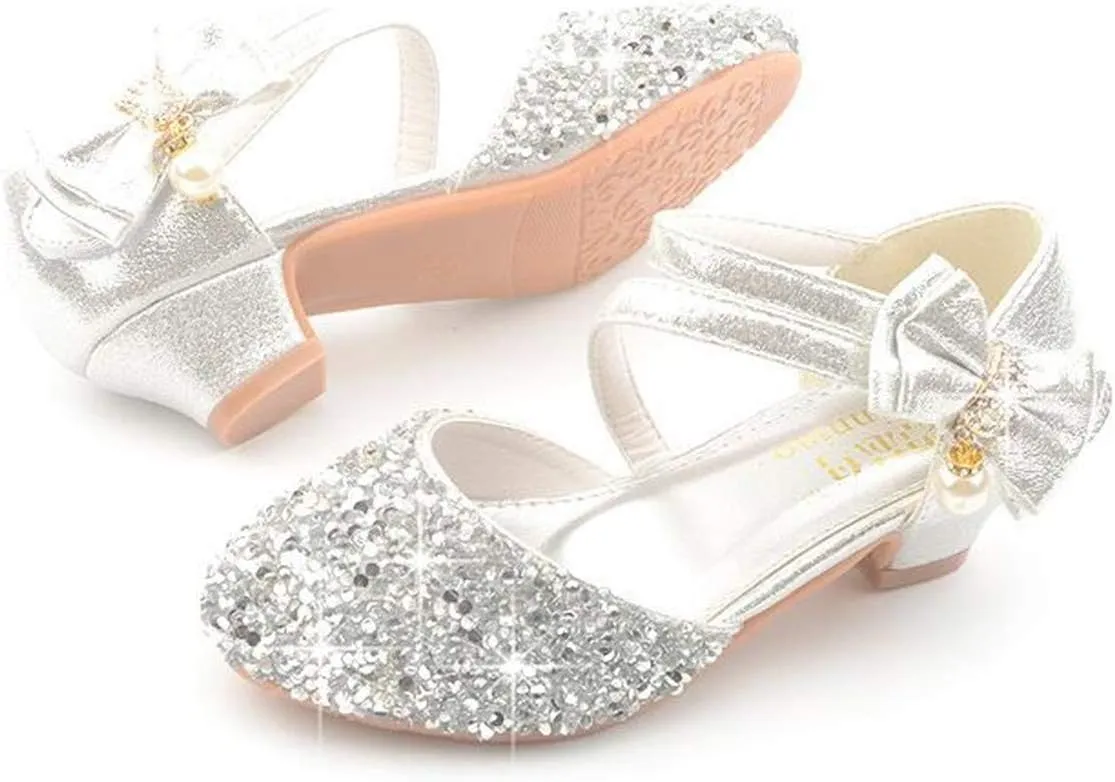 Little Kids Girls Dress Shoes Mary Jane Wedding Party Shoes Glitter Bridesmaids Princess Heels Sandals(Toddler/Little Kid)