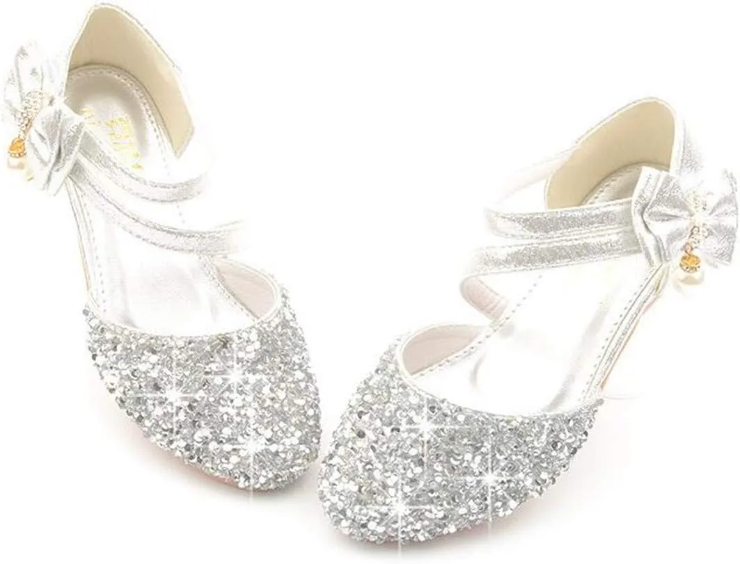 Little Kids Girls Dress Shoes Mary Jane Wedding Party Shoes Glitter Bridesmaids Princess Heels Sandals(Toddler/Little Kid)