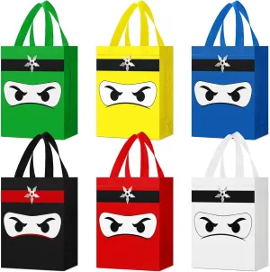 Locmeo 12 Pcs Ninja Party Favors Bag Reusable Non Woven Color Ninja Gifts Bags with Handles Ninja Themed Goodie Treat Candy Bags for Birthday Party Supplies