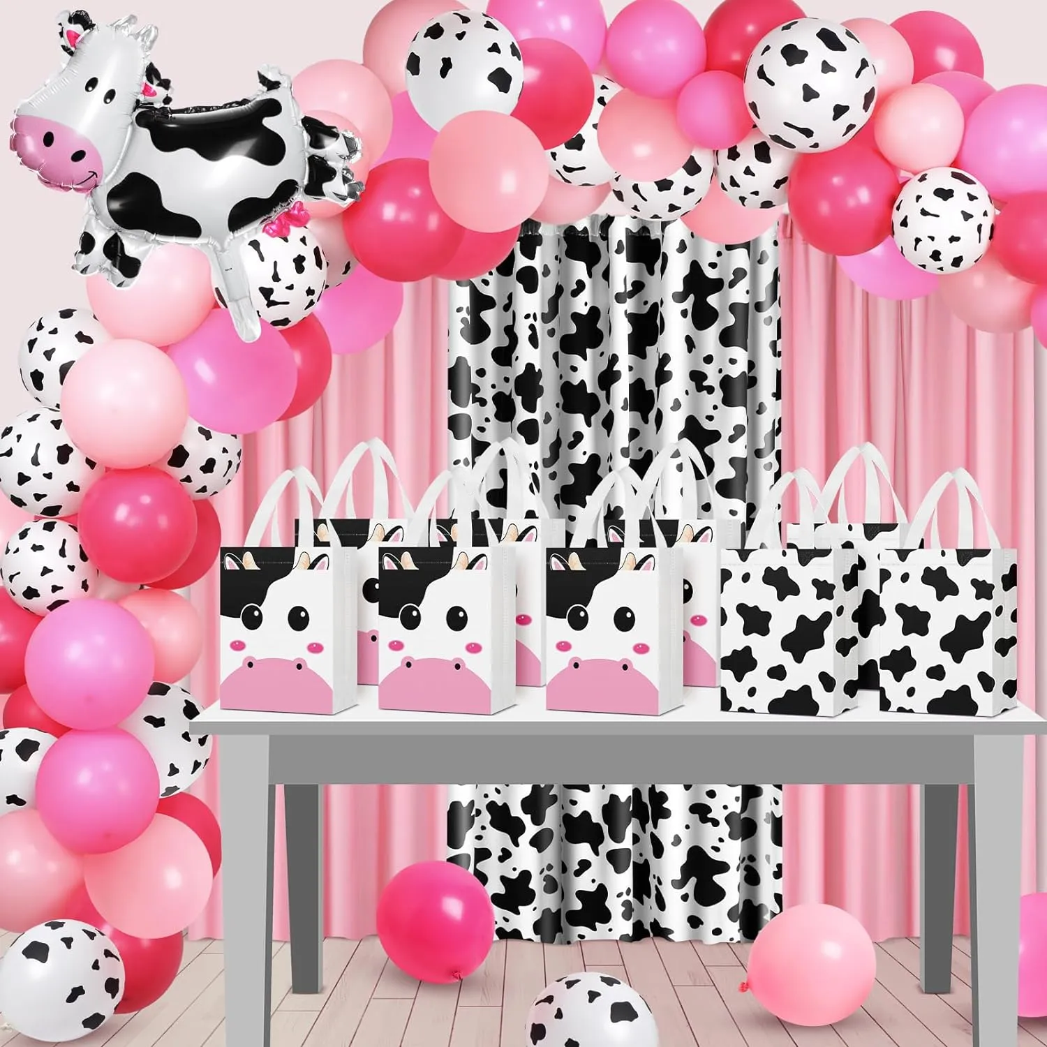 Locmeo 24 Pcs Cow Party Favors Bag Reusable Non Woven Cow Print Gifts Bags with Handles, Farm Themed Goodie Treat Candy Bags for Kids Cow Farm Animals Birthday Party Supplies