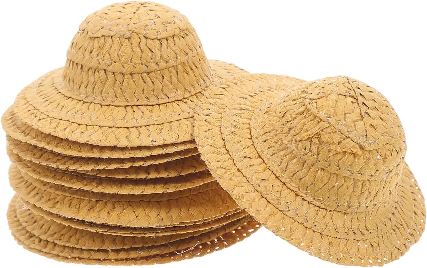 LOGOFUN 12pcs Miniature Woven Hats Simulated Mini Straw Hat Small Handcraft Top Hat Photo Props for DIY Crafts Dollhouse Doll Costume Accessories - 10CM