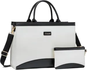 LOVEVOOK Laptop Tote Bag for Women,15.6 Inch Large Capacity Work Bag with Clutch Purse for Teacher, Canvas Computer Bag for Business fits Office College Travel Black & White