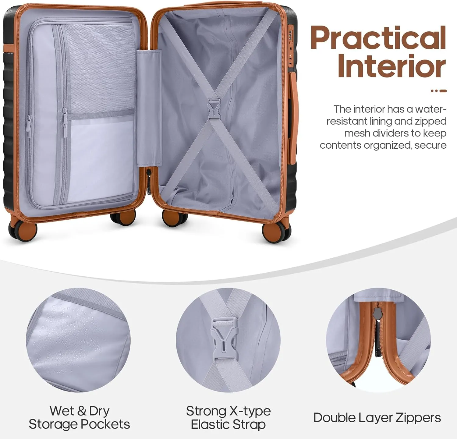 Luggage Sets 3 Piece, PC Hardside Carry on Suitcase with Spinner Wheel TSA Lock, Suitcase Set for Women Men