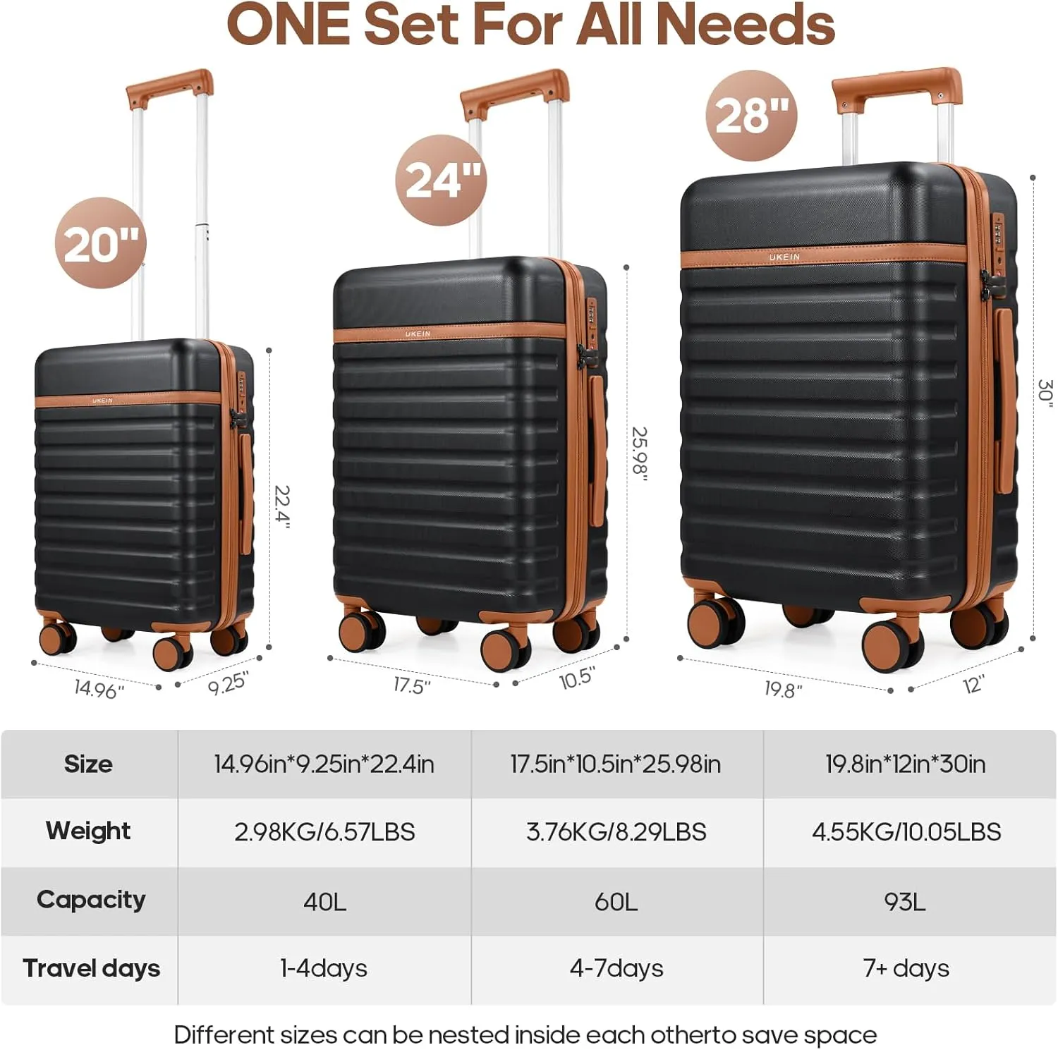 Luggage Sets 3 Piece, PC Hardside Carry on Suitcase with Spinner Wheel TSA Lock, Suitcase Set for Women Men