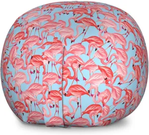 Lunarable Flamingo Storage Toy Bag Chair, Tropical Birds Pattern Flamingos Colorful Exotic Animal Nature Artwork, Stuffed Animal Organizer Washable Bag, Large Size, Blue Coral