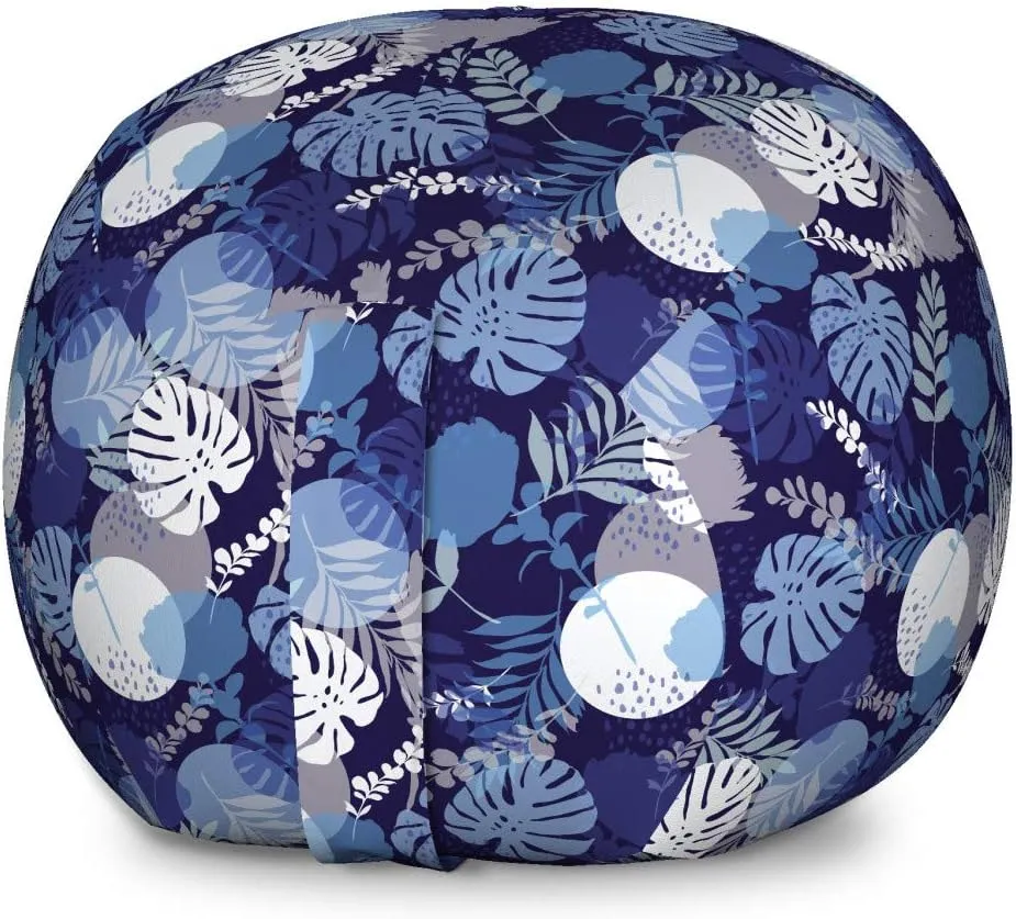 Lunarable Tropical Storage Toy Bag Chair, Monstera Leaves with Circles Foliage Exotic Style Fan Palm Island Theme, Stuffed Animal Organizer Washable Bag, Large Size, Purple Grey