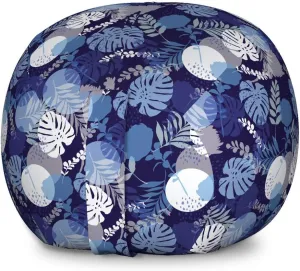 Lunarable Tropical Storage Toy Bag Chair, Monstera Leaves with Circles Foliage Exotic Style Fan Palm Island Theme, Stuffed Animal Organizer Washable Bag, Large Size, Purple Grey