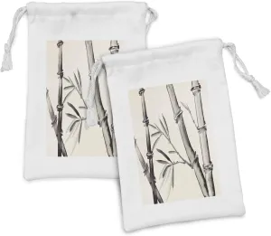 Lunarable Watercolor Print Fabric Pouch Set of 2, Delicate Fine Art Style Painting of Tender and Exotic Branches, Small Drawstring Bag for Toiletries Masks and Favors, 9" x 6", Eggshell Charcoal Grey