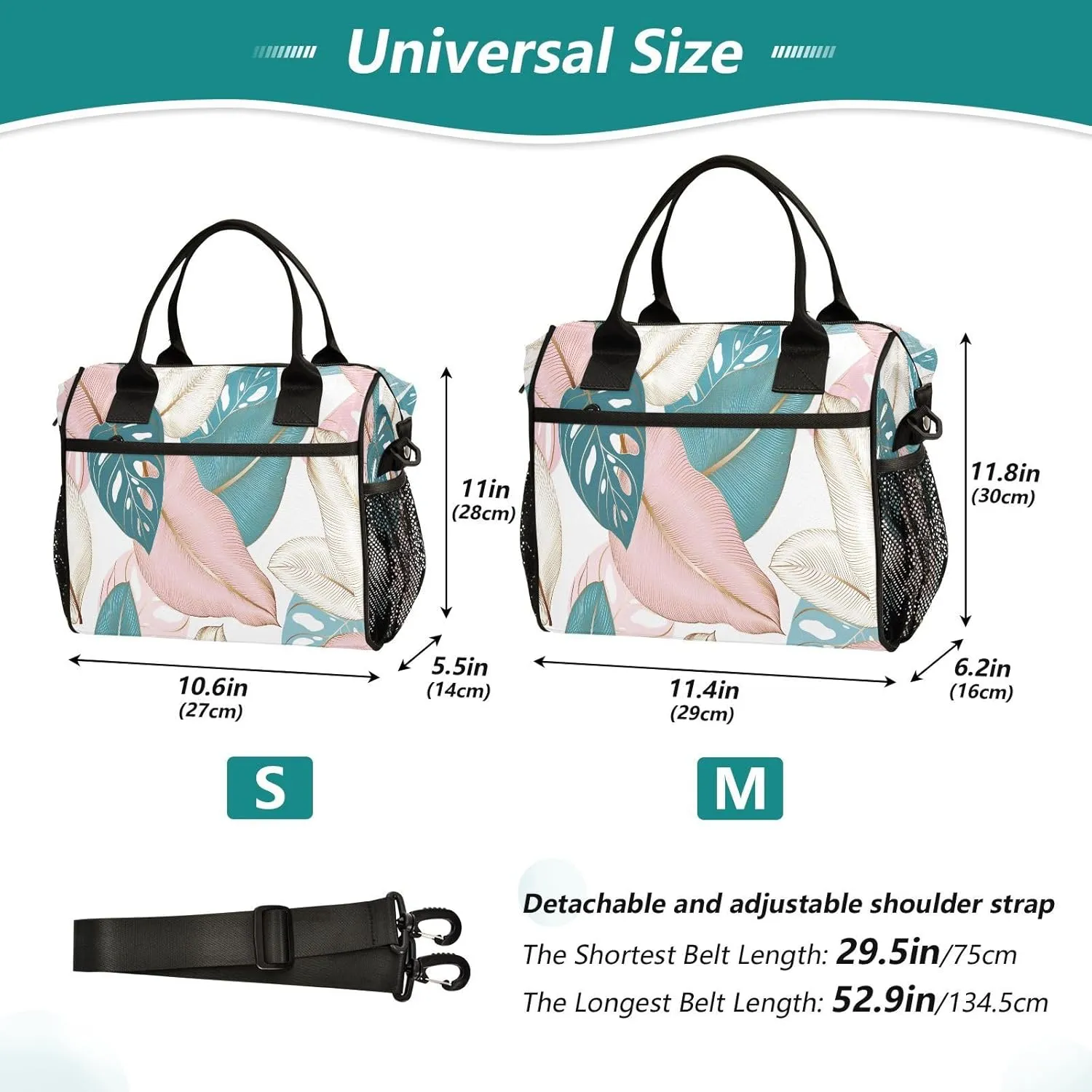 Lunch Bag with Shoulder Strap for Women Men Tropic Exotic Golden Leaves Insulated Lunch Box Travel Tote Bags Meal Prep Organizer for School Office Picnic M