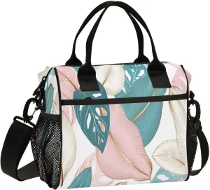 Lunch Bag with Shoulder Strap for Women Men Tropic Exotic Golden Leaves Insulated Lunch Box Travel Tote Bags Meal Prep Organizer for School Office Picnic M