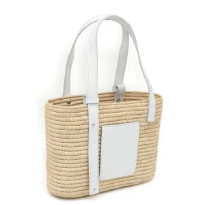Luxury Raffia Tote Bag with Leather Handles – Handcrafted Elegance for Everyday Style, Women's Straw Woven Shoulder Bag, Tote Handbag, Summer Beach Purse (White)