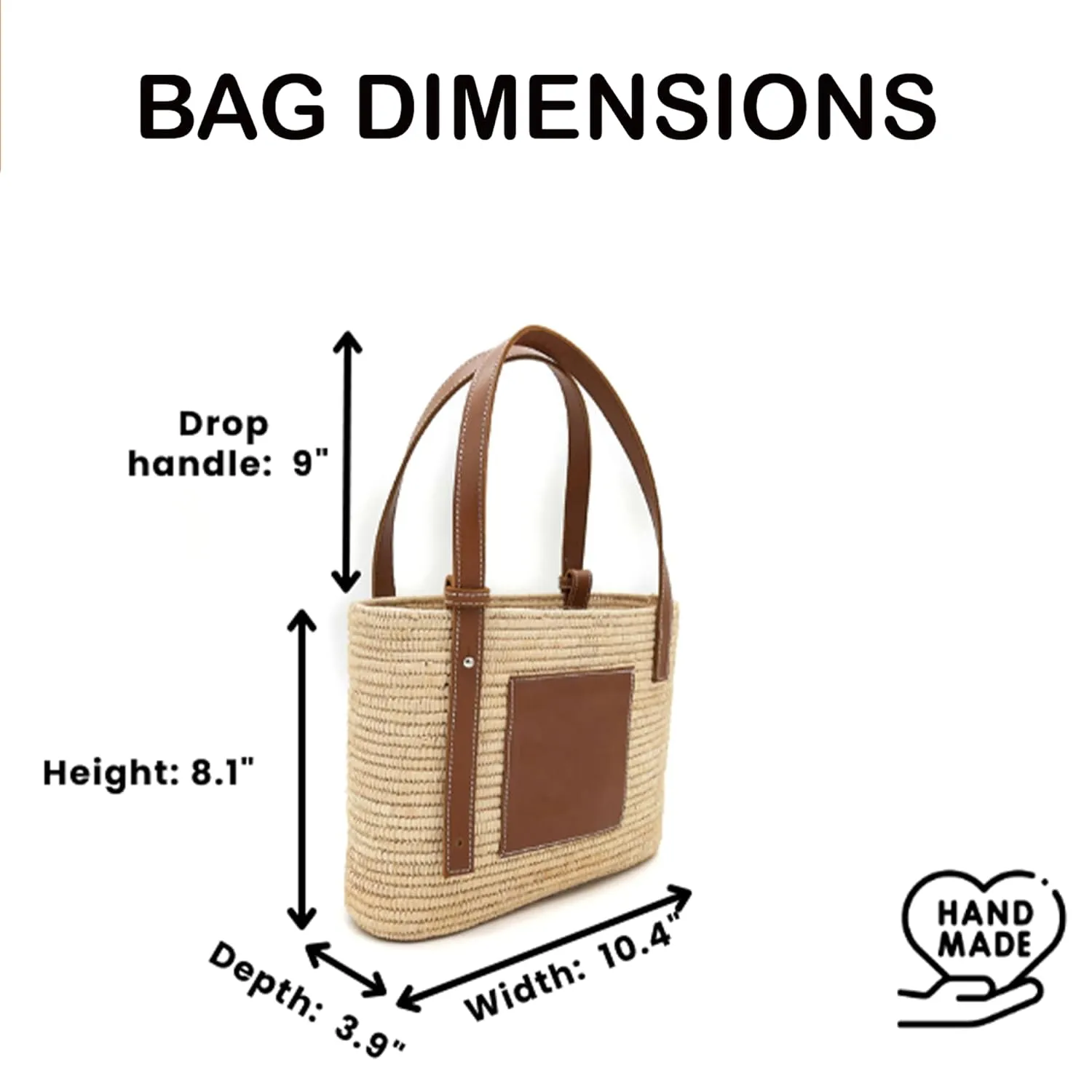 Luxury Raffia Tote Bag with Leather Handles – Handcrafted Elegance for Everyday Style, Women's Straw Woven Shoulder Bag, Tote Handbag, Summer Beach Purse (White)