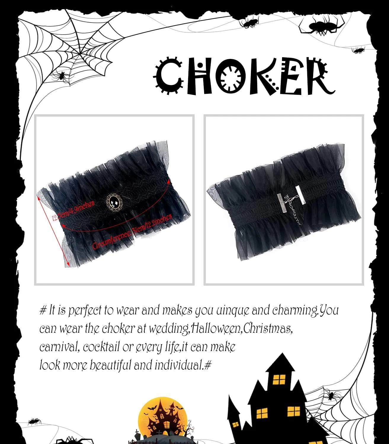 L'VOW Gothic Ruffle Collar Victorian Neck Costume with Gem Renaissance Vampire Choker for Women