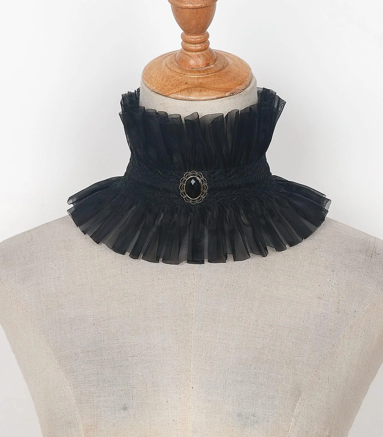 L'VOW Gothic Ruffle Collar Victorian Neck Costume with Gem Renaissance Vampire Choker for Women