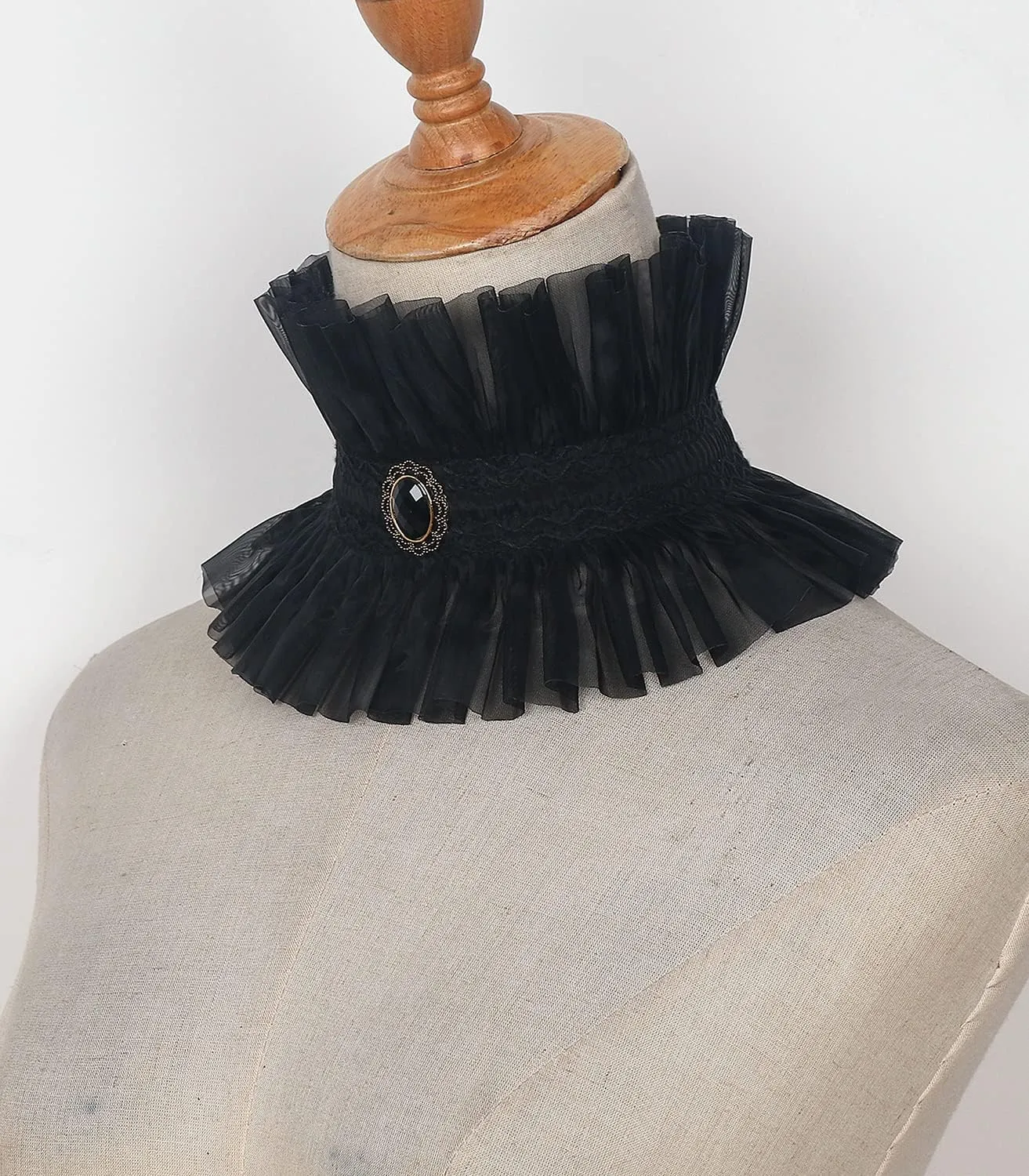 L'VOW Gothic Ruffle Collar Victorian Neck Costume with Gem Renaissance Vampire Choker for Women