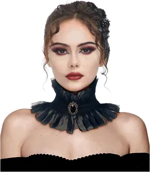 L'VOW Gothic Ruffle Collar Victorian Neck Costume with Gem Renaissance Vampire Choker for Women