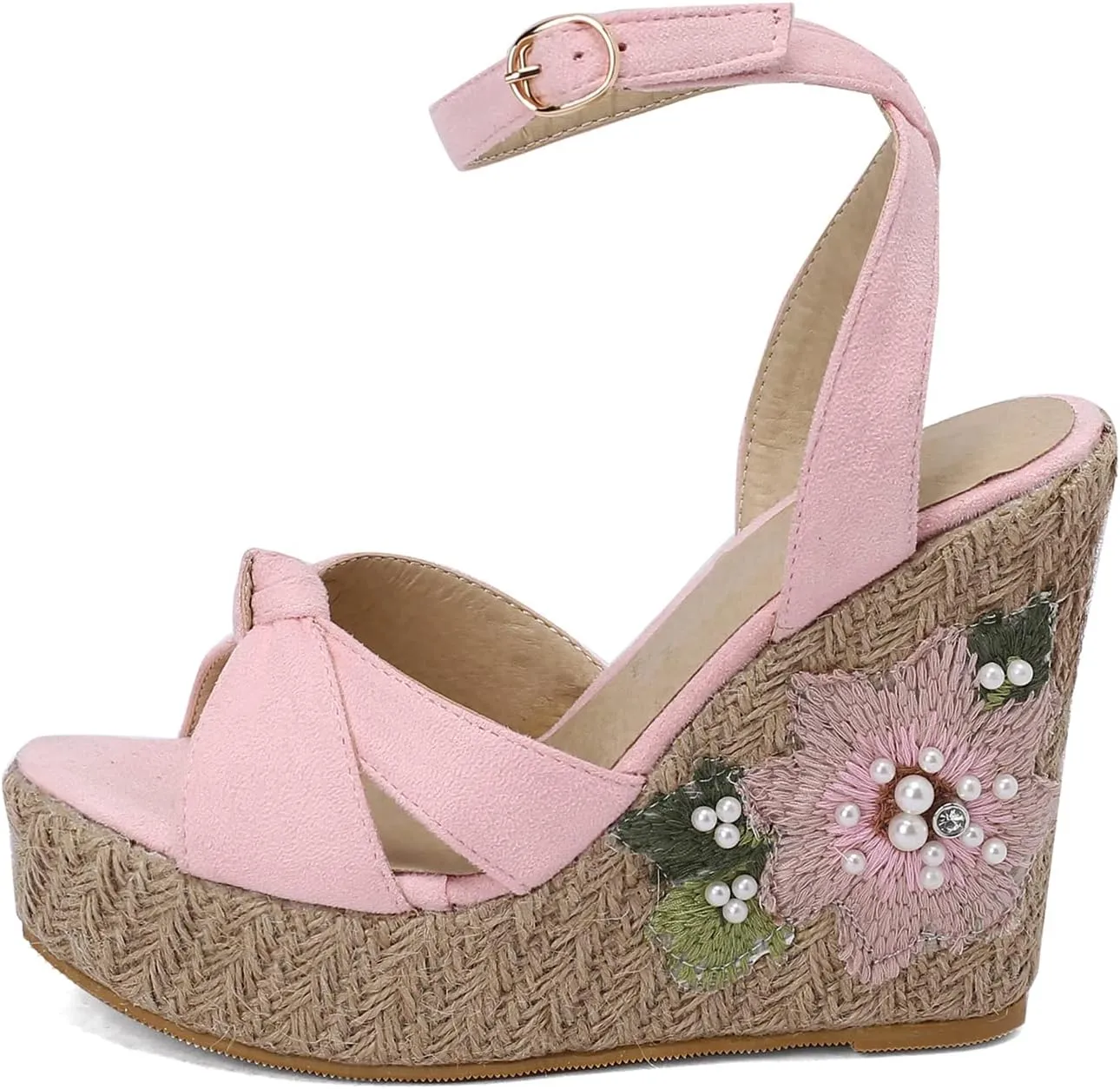 LYYSKY Womens Fashion 12CM Super High Heels Open Toe Straw Embroidered Flower Sandals Concise Wedge Heels Platform OL Pumps 699-35-39 Size US4-US15
