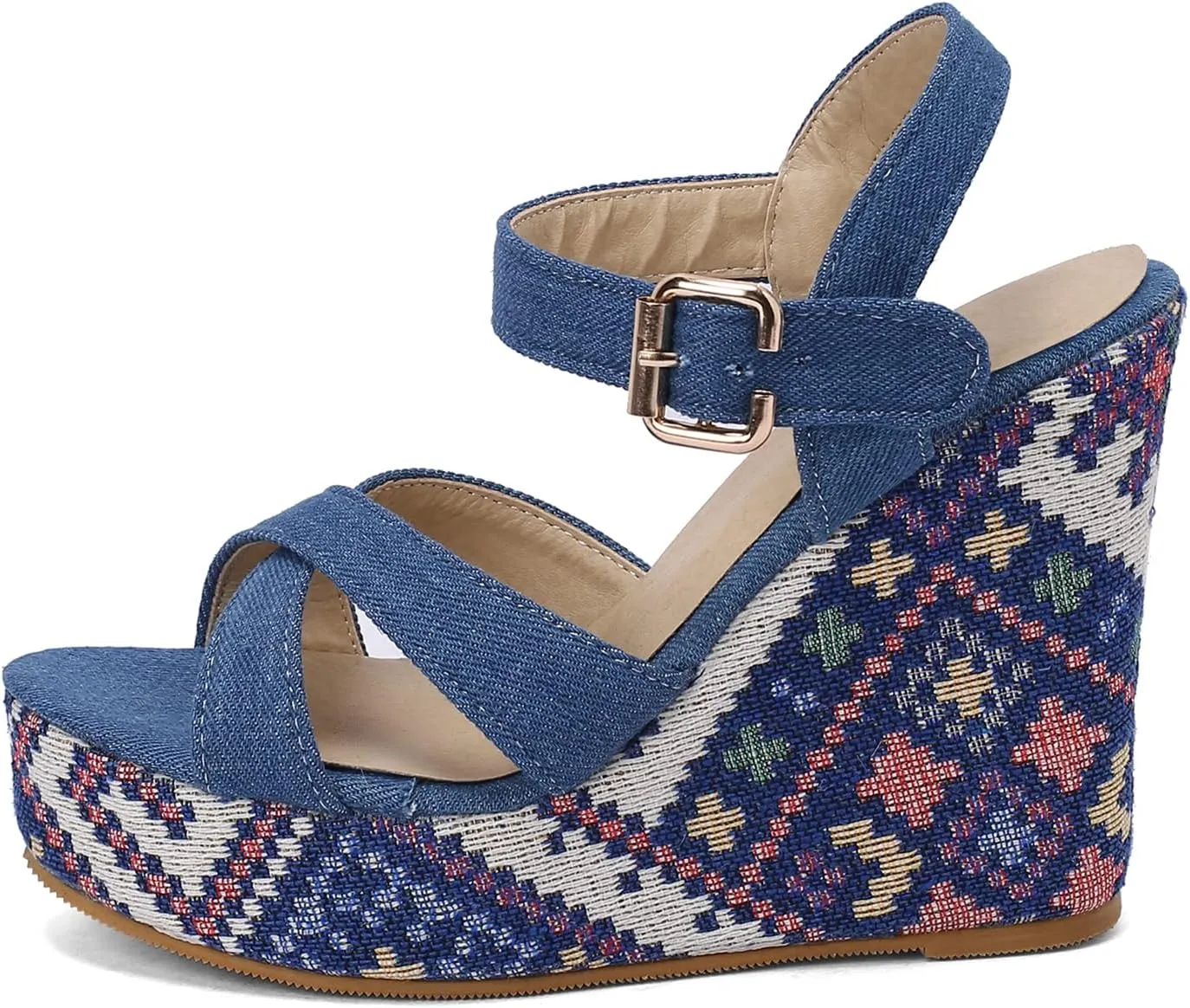 LYYSKY Womens Fashion 12CM Super High Heels Open Toe Straw Embroidered Flower Sandals Concise Wedge Heels Platform OL Pumps 699-35-39 Size US4-US15
