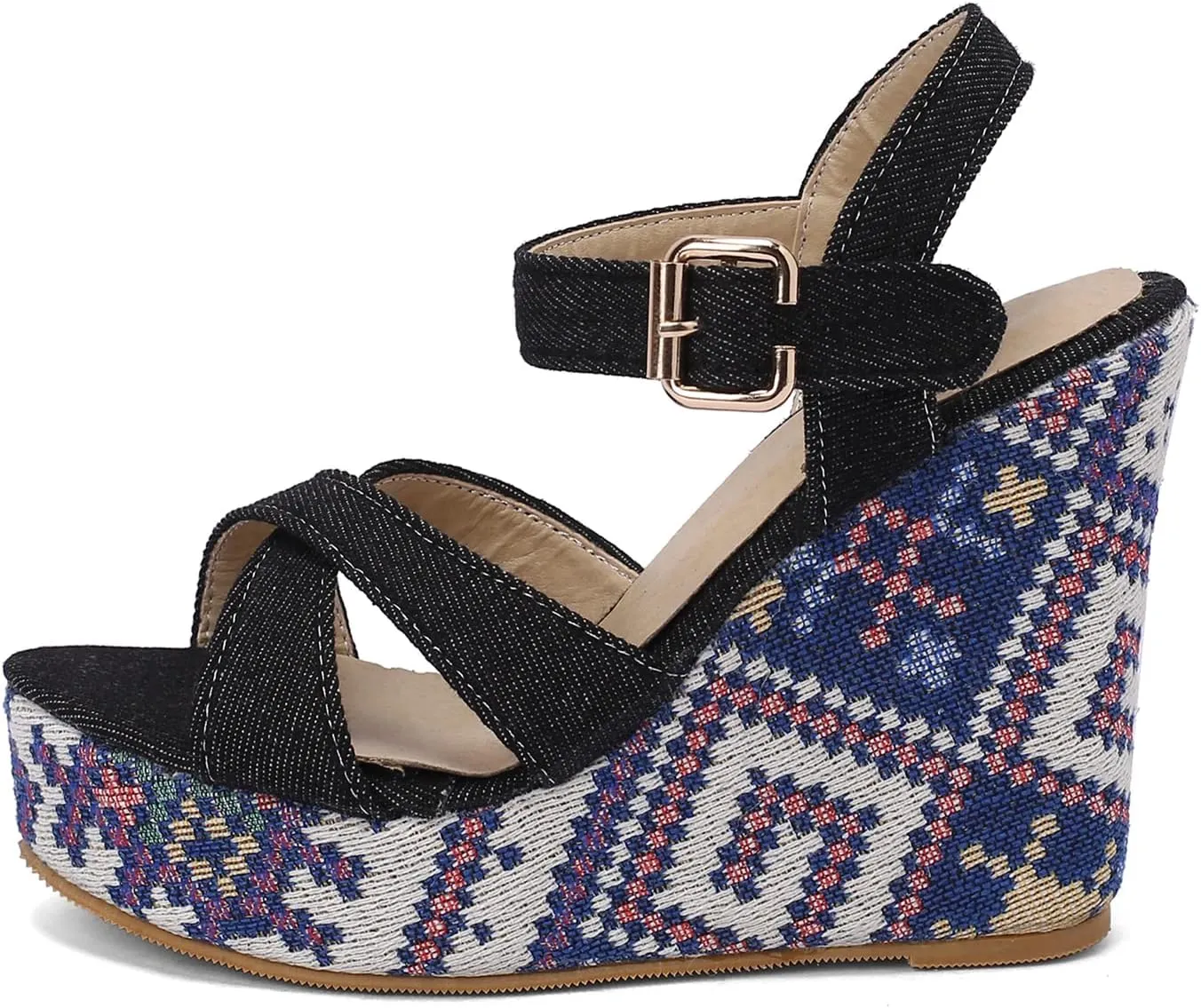 LYYSKY Womens Fashion 12CM Super High Heels Open Toe Straw Embroidered Flower Sandals Concise Wedge Heels Platform OL Pumps 699-35-39 Size US4-US15