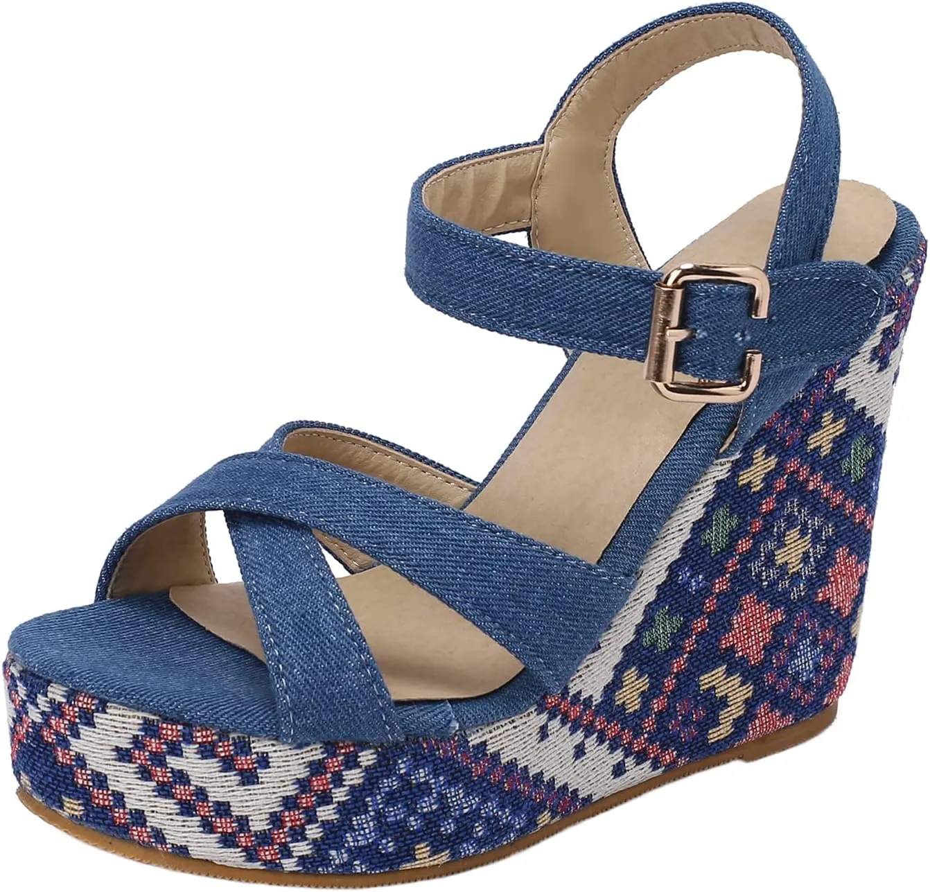 LYYSKY Womens Fashion 12CM Super High Heels Open Toe Straw Embroidered Flower Sandals Concise Wedge Heels Platform OL Pumps 699-35-39 Size US4-US15