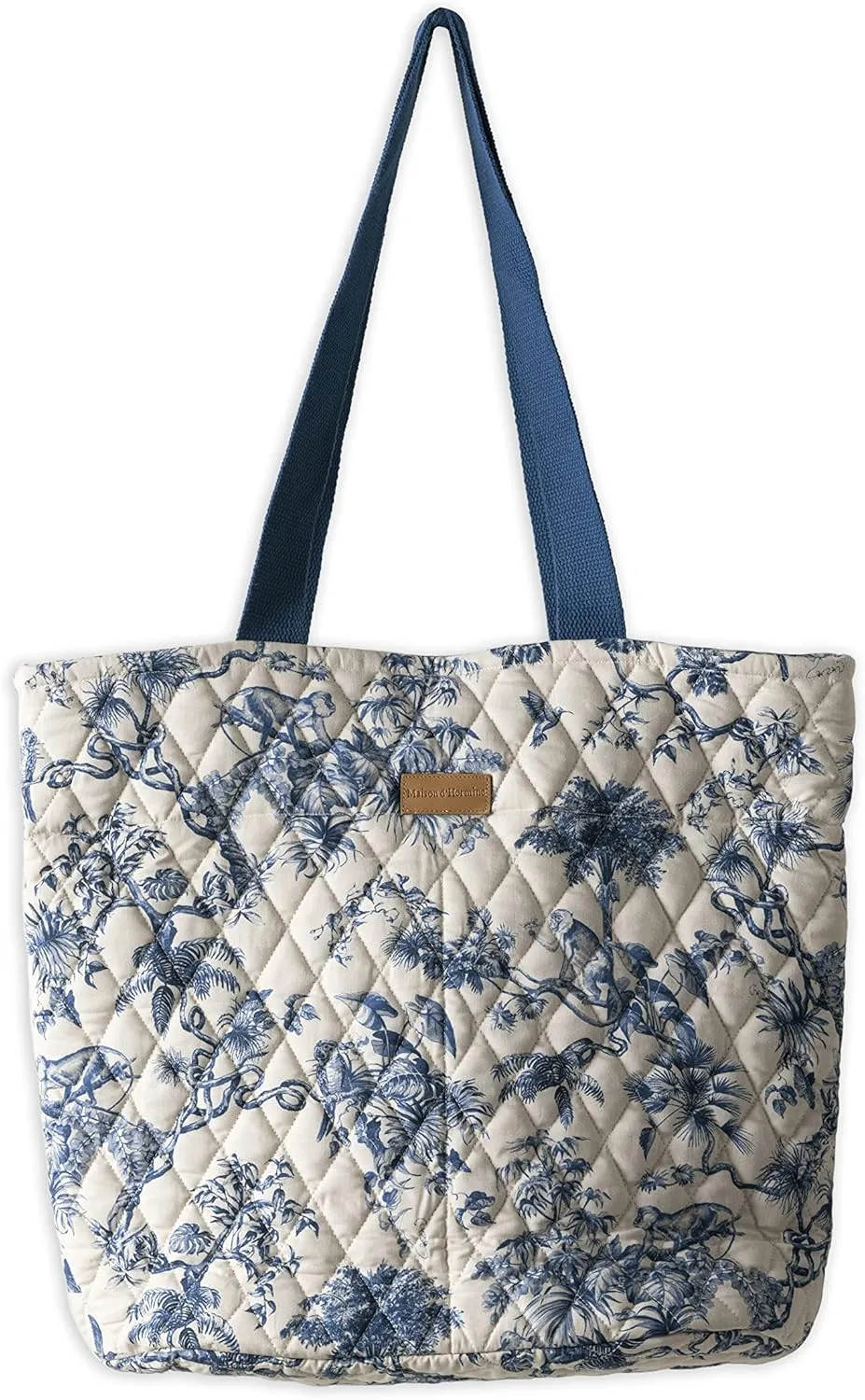 Maison d' Hermine Shopping Bag Cotton Quilted Tote Bag with Zipper Pockets & Small Pouch Grocery Bag for Work Travel Lunch