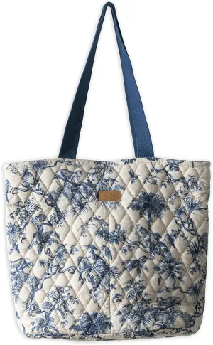 Maison d' Hermine Shopping Bag Cotton Quilted Tote Bag with Zipper Pockets & Small Pouch Grocery Bag for Work Travel Lunch