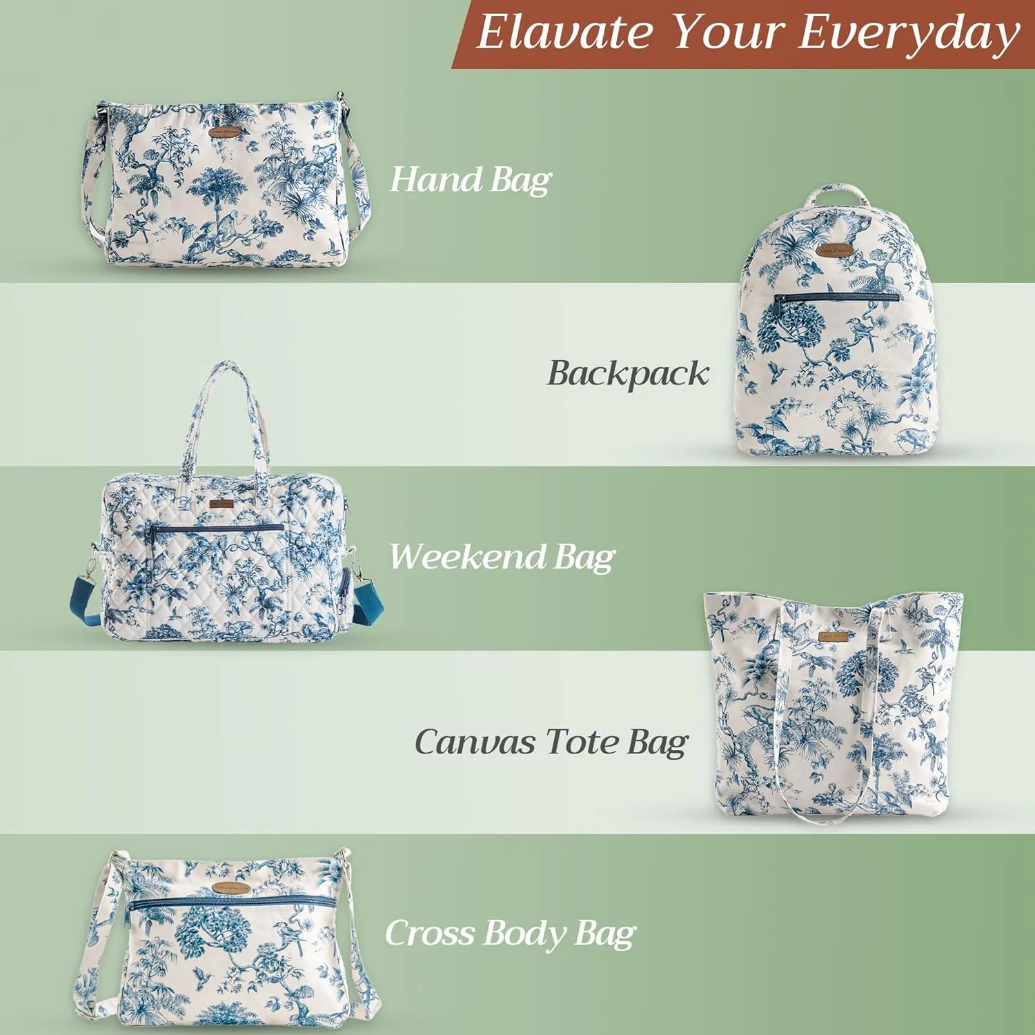 Maison d' Hermine Shopping Bag Cotton Quilted Tote Bag with Zipper Pockets & Small Pouch Grocery Bag for Work Travel Lunch