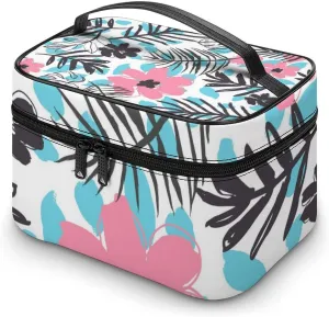 Makeup Bag Exotic Floral Pattern Cosmetic Bag for Women Beauty Zipper Makeup Organizer PU Leather Waterproof Toiletry Train Case Summer Flower