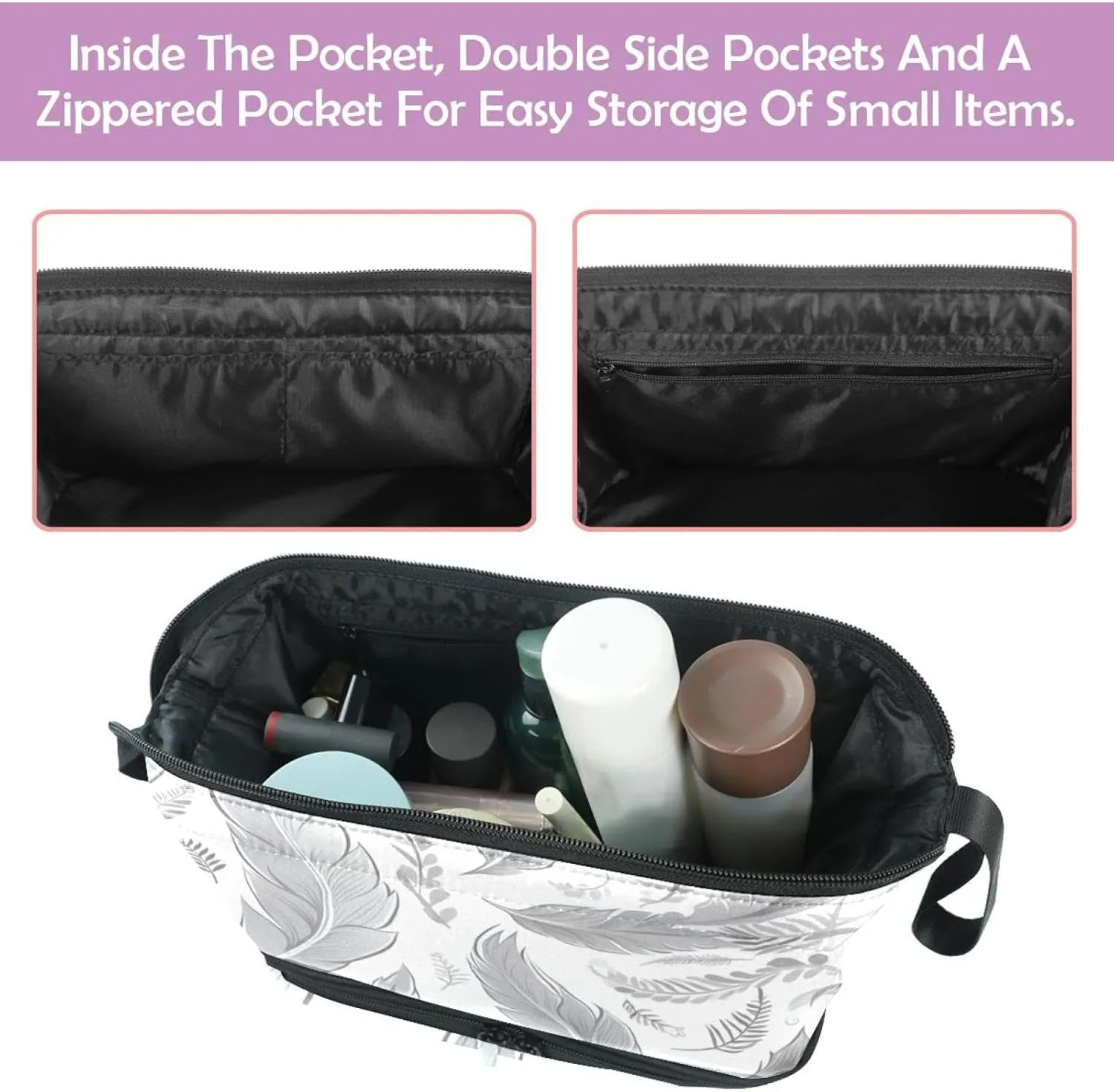 Makeup Bag Organizer,Cosmetic Bags for Women,Feather Plant Leaf Floral,Small Makeup Pouch
