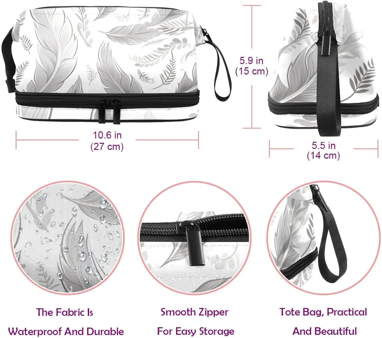 Makeup Bag Organizer,Cosmetic Bags for Women,Feather Plant Leaf Floral,Small Makeup Pouch