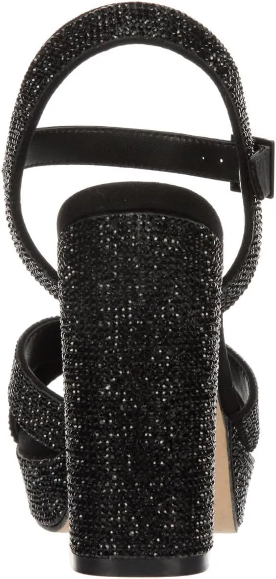 Maripe Leilani - Women's Open Toe Chunky High Heel Ankle Strap Rhinestone Platform Sandals