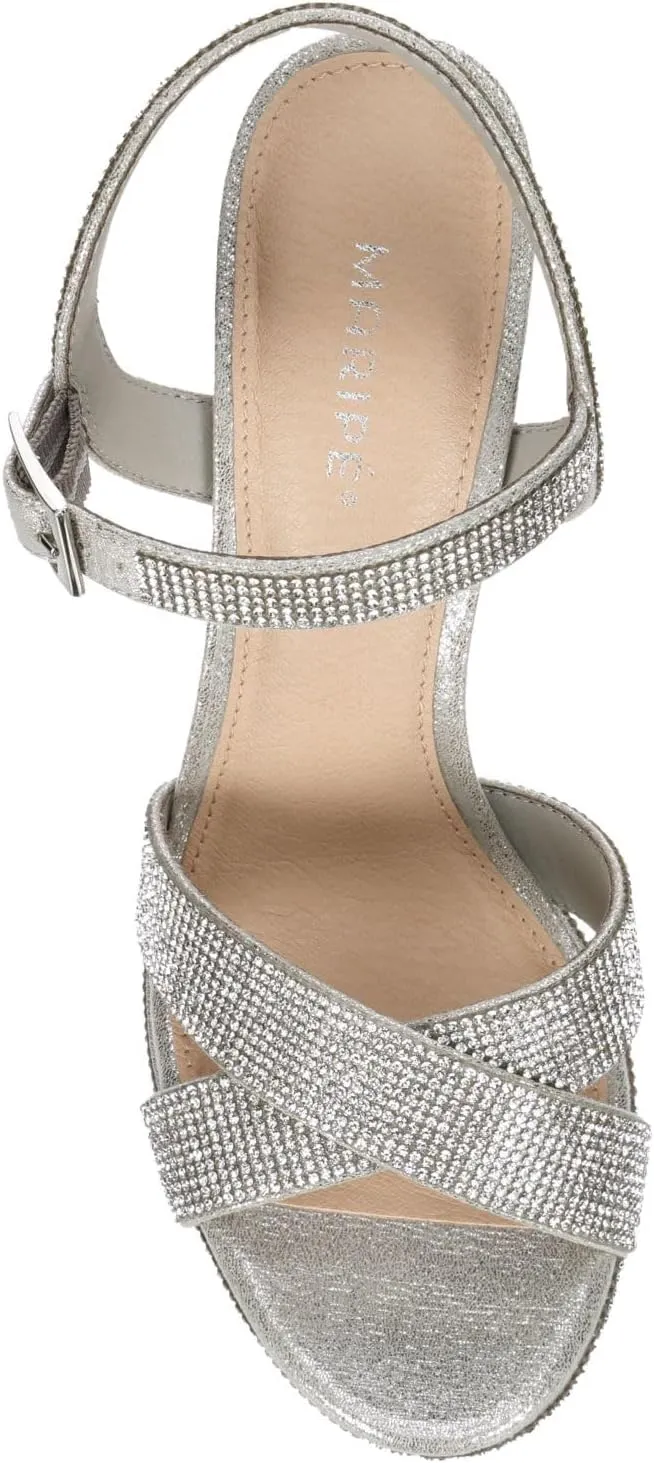 Maripe Leilani - Women's Open Toe Chunky High Heel Ankle Strap Rhinestone Platform Sandals