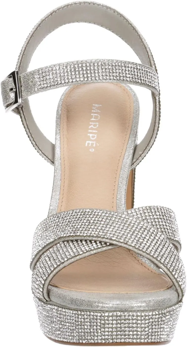 Maripe Leilani - Women's Open Toe Chunky High Heel Ankle Strap Rhinestone Platform Sandals