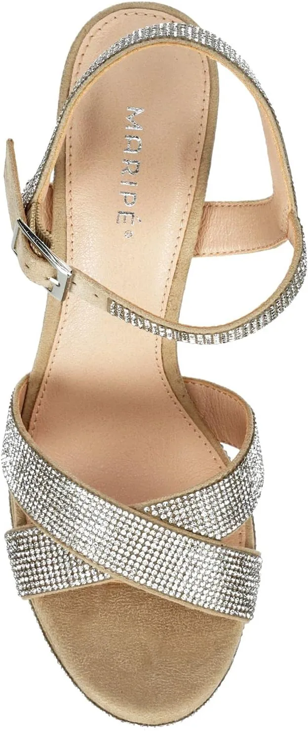 Maripe Leilani - Women's Open Toe Chunky High Heel Ankle Strap Rhinestone Platform Sandals