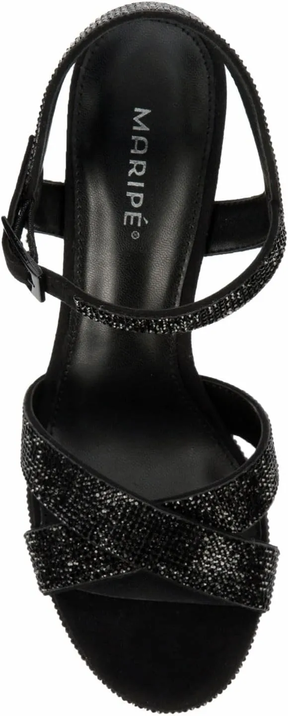 Maripe Leilani - Women's Open Toe Chunky High Heel Ankle Strap Rhinestone Platform Sandals