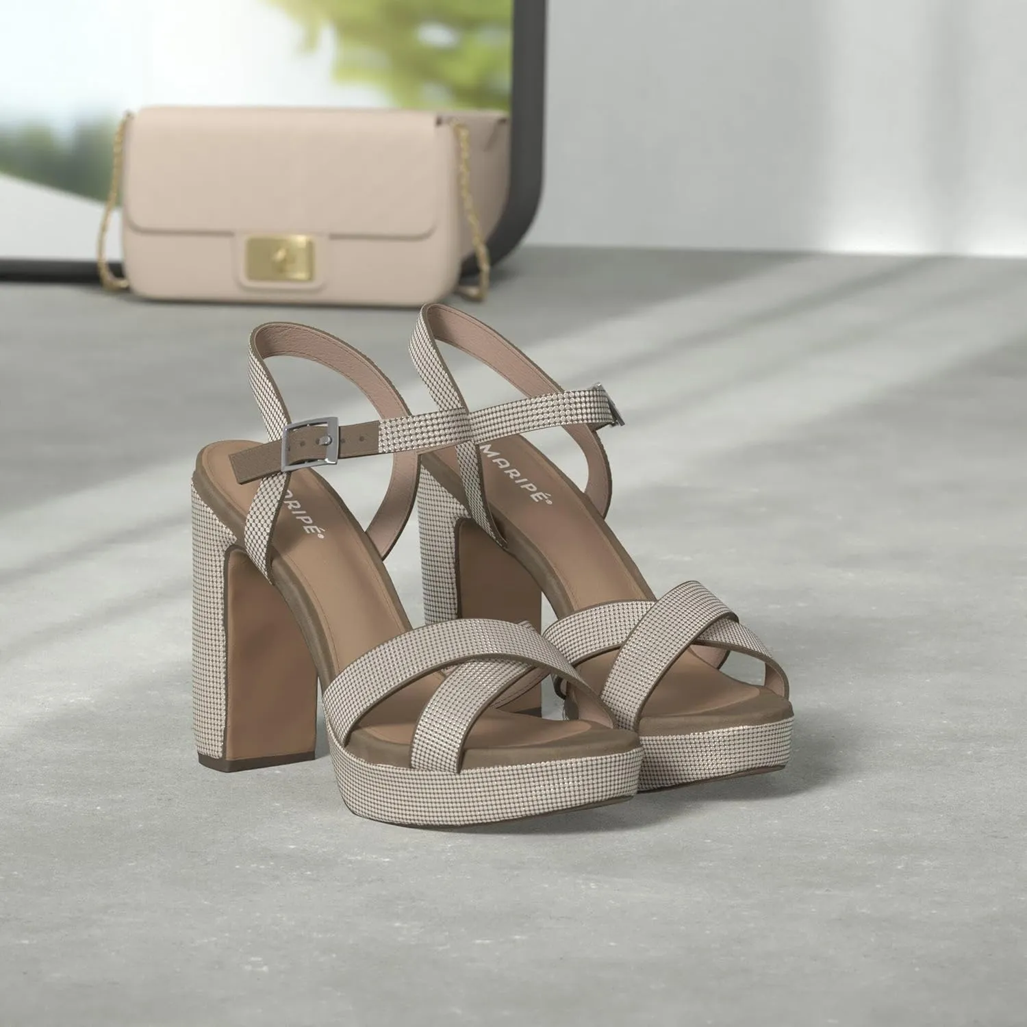 Maripe Leilani - Women's Open Toe Chunky High Heel Ankle Strap Rhinestone Platform Sandals