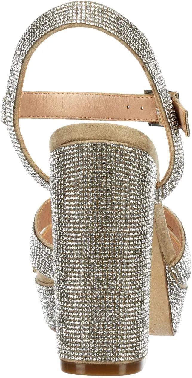 Maripe Leilani - Women's Open Toe Chunky High Heel Ankle Strap Rhinestone Platform Sandals